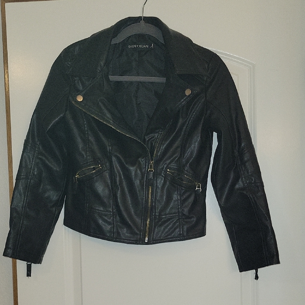 Zara Black Leather Jacket with Quilted Details